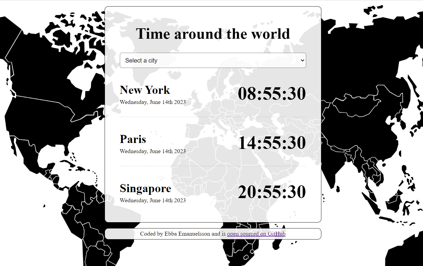 Screenshot of a world clock project