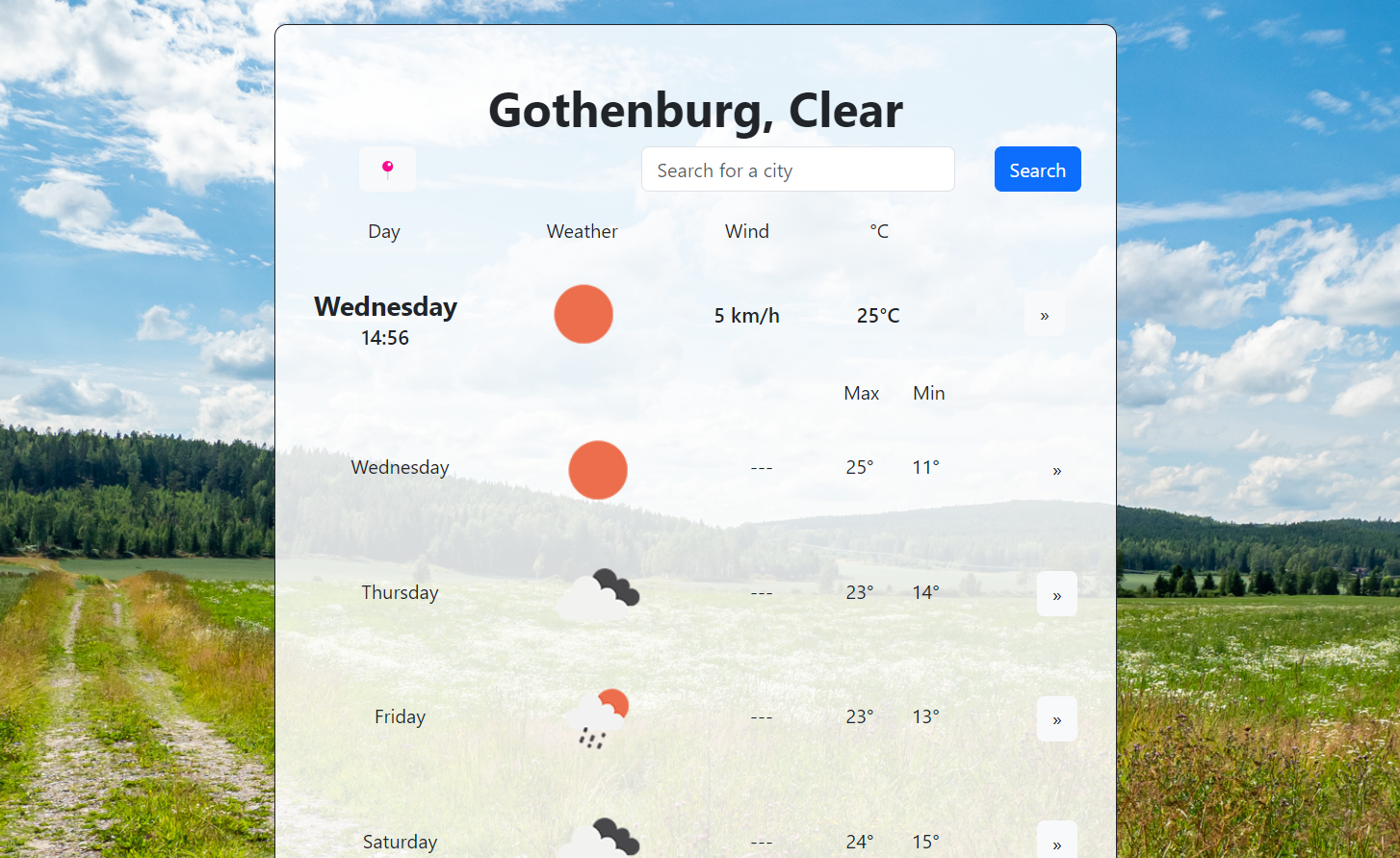 Screenshot of a weather app project